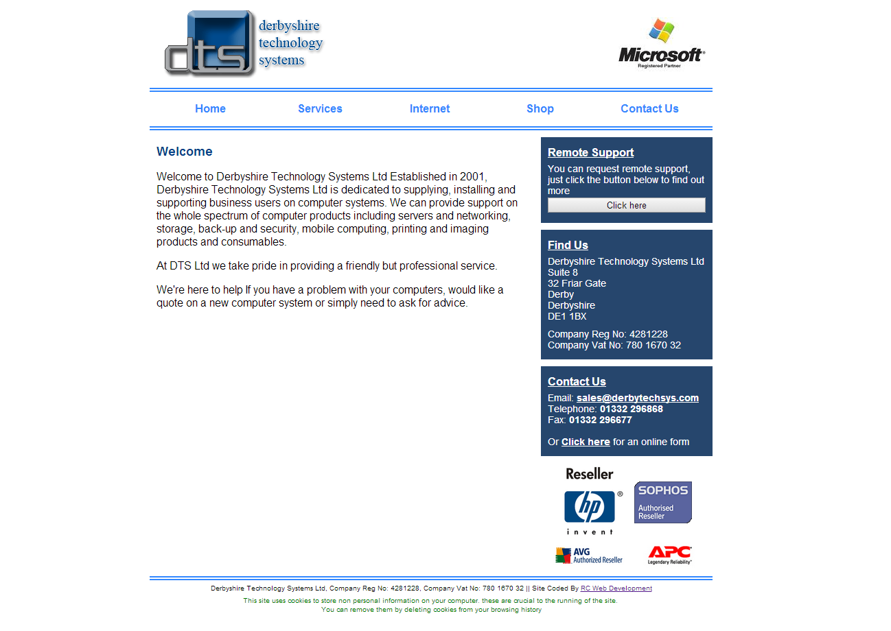 Screenshot of Derbyshire Technology Systems Ltd