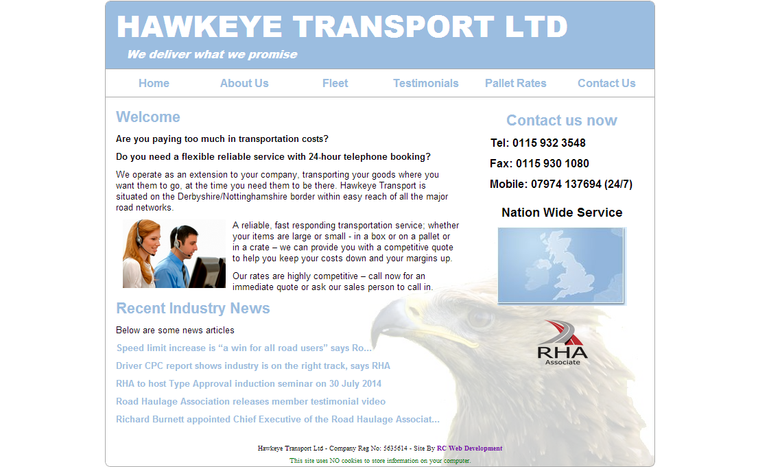 Screenshot of Hawkeye Transport Ltd