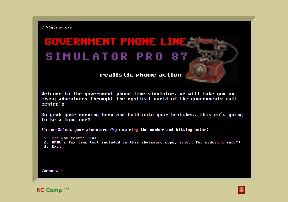 Screenshot of Government Phone Line Simulator