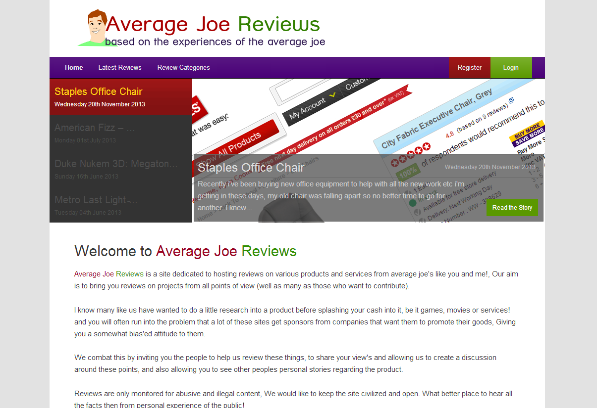 Screenshot of Average Joe Reviews